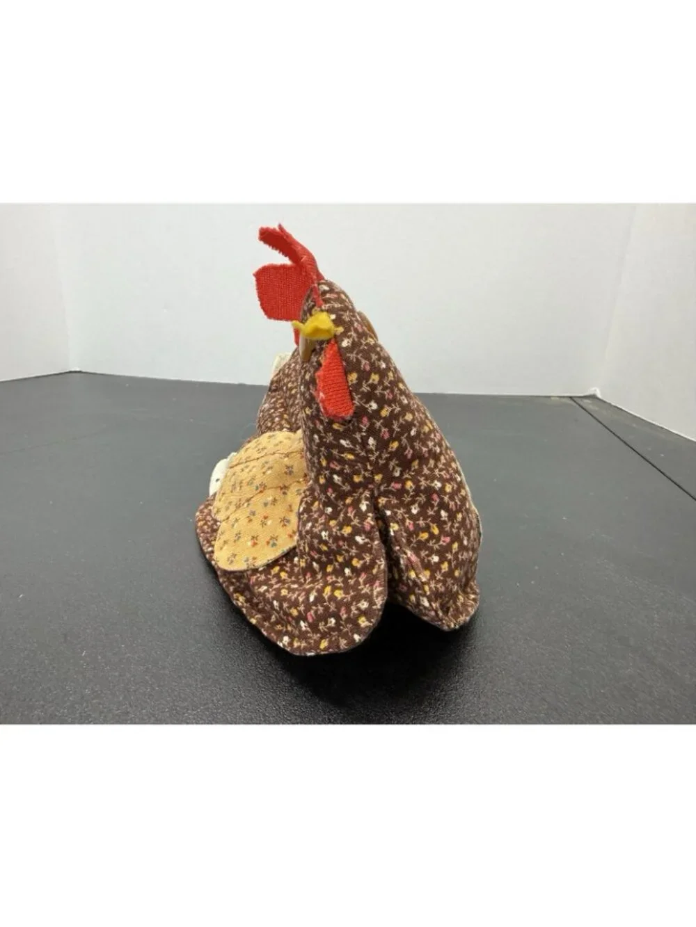 Vintage Chicken Rooster Pot Holder Brown Floral Print Stuffed Hen Country
